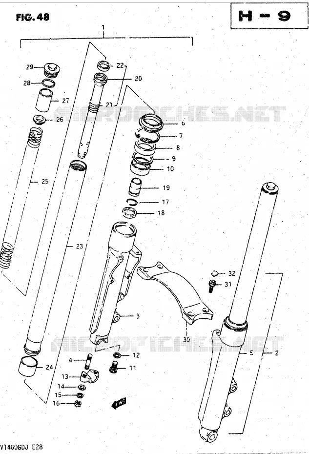 FOURCHE AVANT (MODELE H/J) Suzuki MOTO 1400 CAVALCADE 1987  GV1400GDH(DG-DJ/CJ)