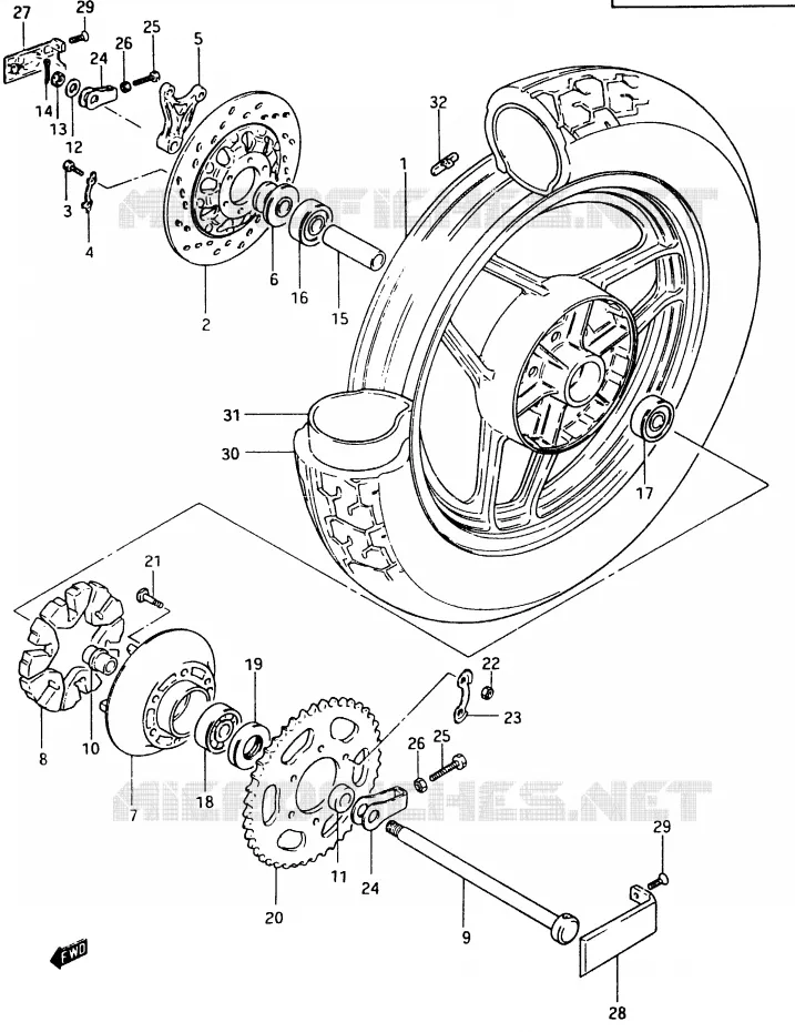 ROUE ARRIERE (MODELE D) Suzuki MOTO 750 GSX-E 1984  GSX750ESE(D/E)