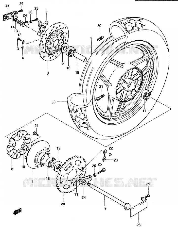 ROUE ARRIERE (MODELE E) Suzuki MOTO 750 GSX-E 1984  GSX750EE(D/E)
