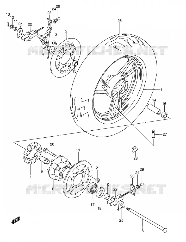 ROUE ARRIERE (MODELE J) Suzuki MOTO 600 GSX-F 1992  GSX600FUN(E2)