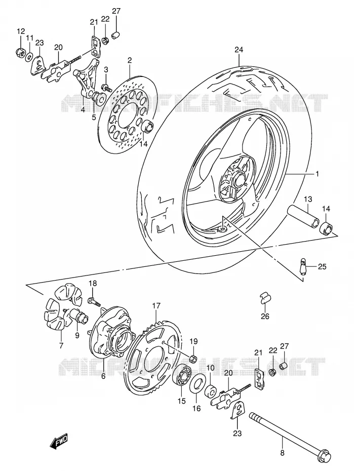 ROUE ARRIERE Suzuki MOTO 600 GSX-F 1997  GSX600FV(E2)