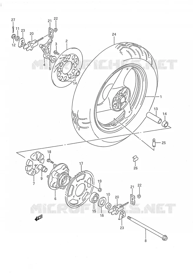 ROUE ARRIERE Suzuki MOTO 750 GSX-F 1990  GSX750FL(E28)