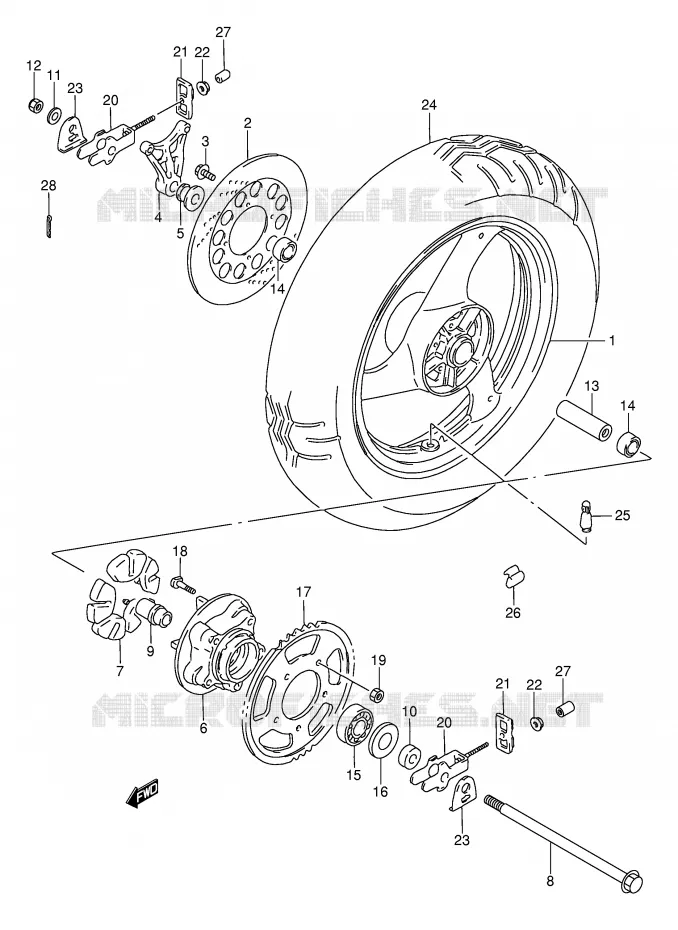 ROUE ARRIERE Suzuki MOTO 750 GSX-F 1993  GSX750FP(E2)