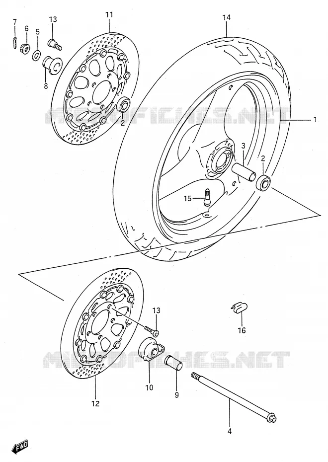 ROUE AVANT (MODELE K/L/M/N/P/R/S/T) Suzuki MOTO 600 GSX-F 1991  GSX600FU2M(E28)