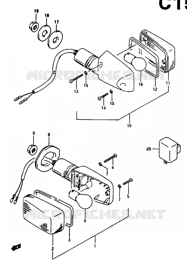 CLIGNOTANTS (E2, E4, E15, E17, E18, E34) Suzuki MOTO 125 RG 1993  RG125FUP(N/P/R)