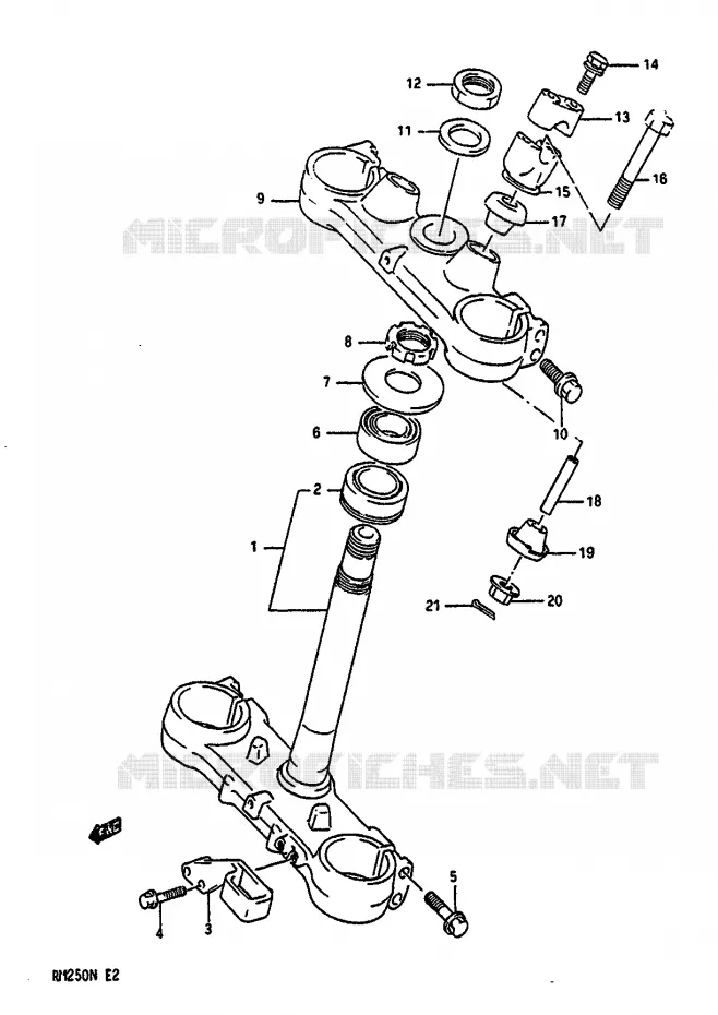 COLONNE DE DIRECTION (MODELE M/N) Suzuki MOTO 250 RM 1992  RM250 N (E02,E04,E24)