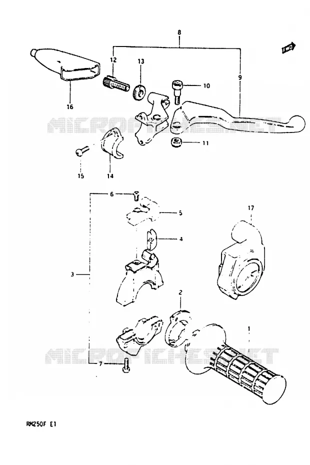 ENSEMBLE LEVIER - COMMODO DROIT (MODELE E) Suzuki MOTO 250 RM 1984  RM250E(E/F)
