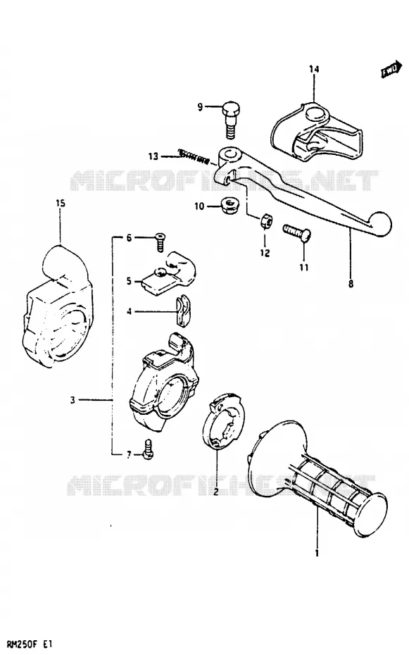 ENSEMBLE LEVIER - COMMODO DROIT (MODELE F) Suzuki MOTO 250 RM 1985  RM250F(E/F)