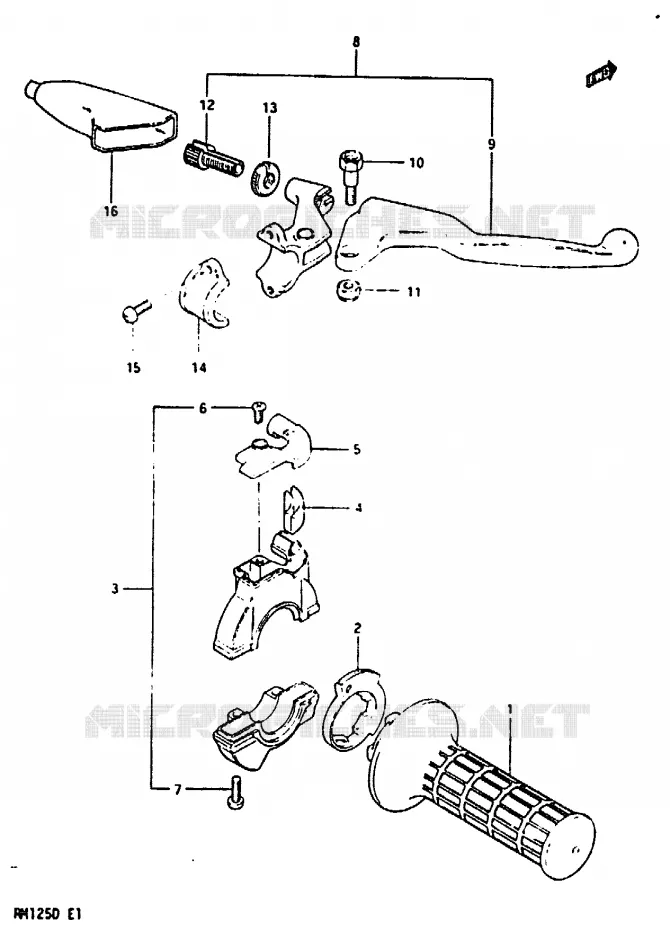 ENSEMBLE LEVIER - COMMODO DROIT Suzuki MOTO 125 RM 1983  RM125D