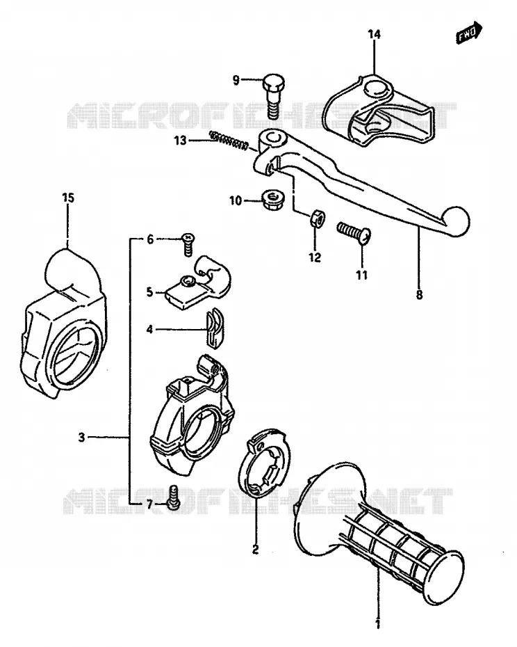 ENSEMBLE LEVIER - COMMODO DROIT Suzuki MOTO 125 RM 1987  RM125H(G/H/J)