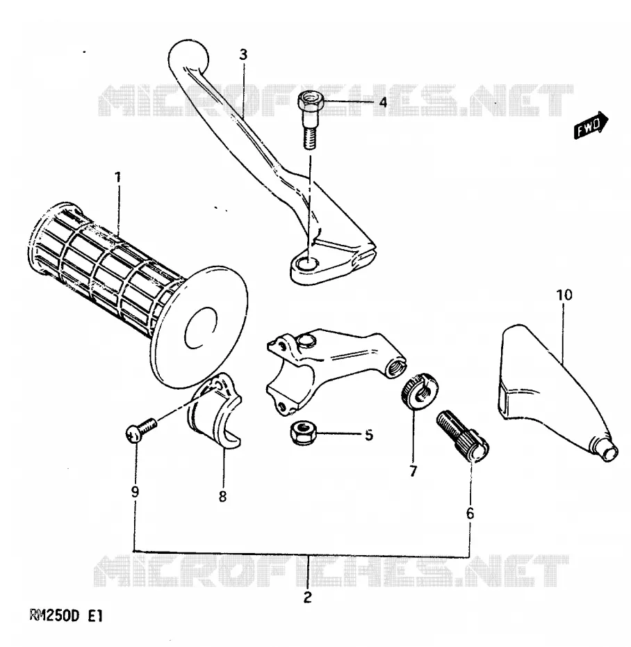 ENSEMBLE LEVIER - POIGNEE GAUCHE Suzuki MOTO 250 RM 1982  RM250Z(Z/D)