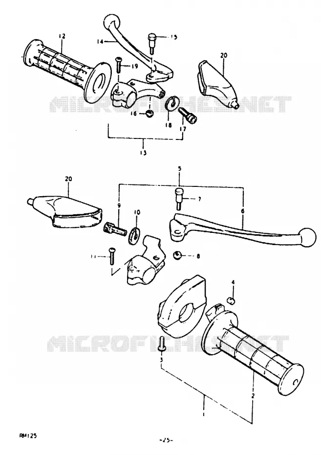 ENSEMBLE LEVIERS - POIGNEES (RM125T) Suzuki MOTO 125 RM 1980  RM125T