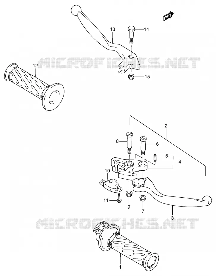 ENSEMBLE LEVIERS - POIGNEES Suzuki MOTO 900 RF 1997  RF900RV(E2)