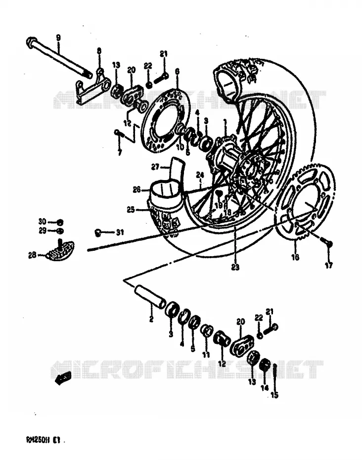 ROUE ARRIERE (MODELE H) Suzuki MOTO 250 RM 1987  RM250H(G/H)