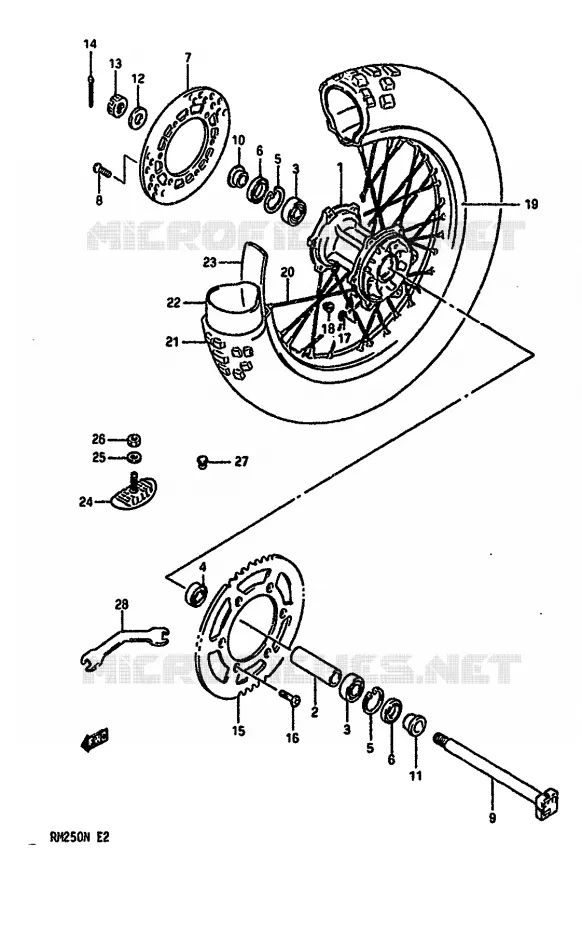 ROUE ARRIERE (MODELE K) Suzuki MOTO 250 RM 1992  RM250 N (E02,E04,E24)