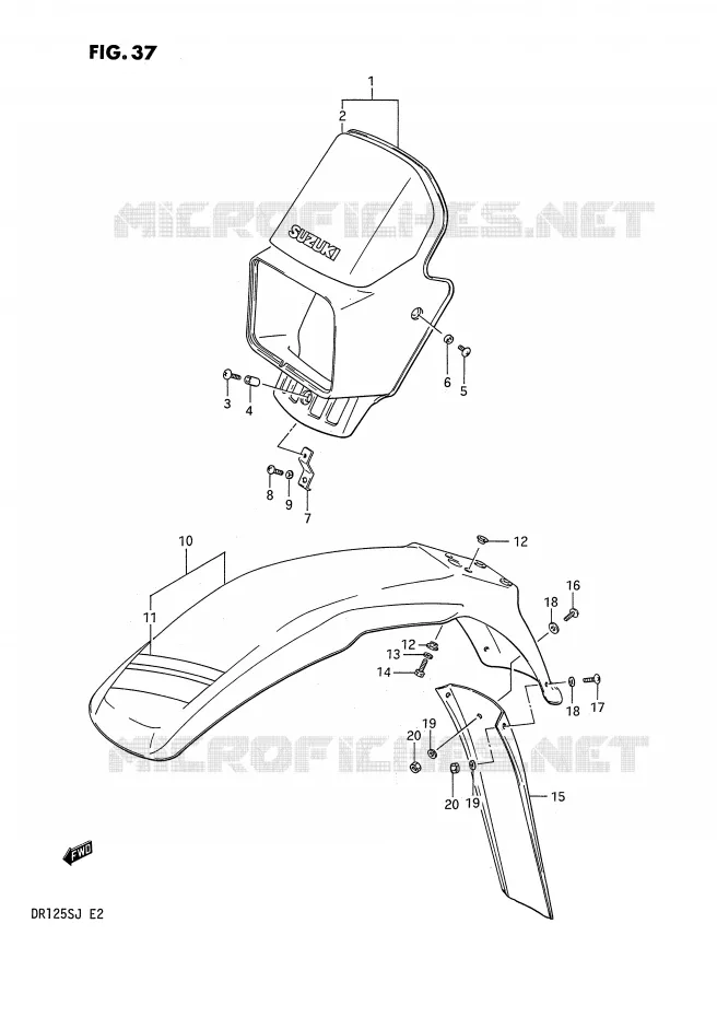 BOL DE PHARE - GARDE BOUE AVANT (MODELE F E18,E24) Suzuki MOTO 125 DR 1987  DR125SH(E2)