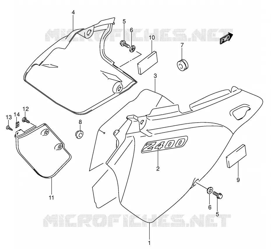 CARENAGES ARRIERE  (MODELE K1/K2) Suzuki MOTO 400 DR-Z 2002  DR-Z400EK2(E1)