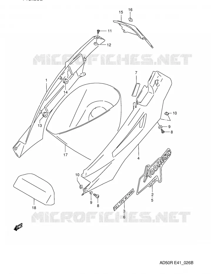 CARENAGES ARRIERE  (MODELE M E41,P9,E94) Suzuki SCOOTER 50 AD 1994  AD50R(E41)