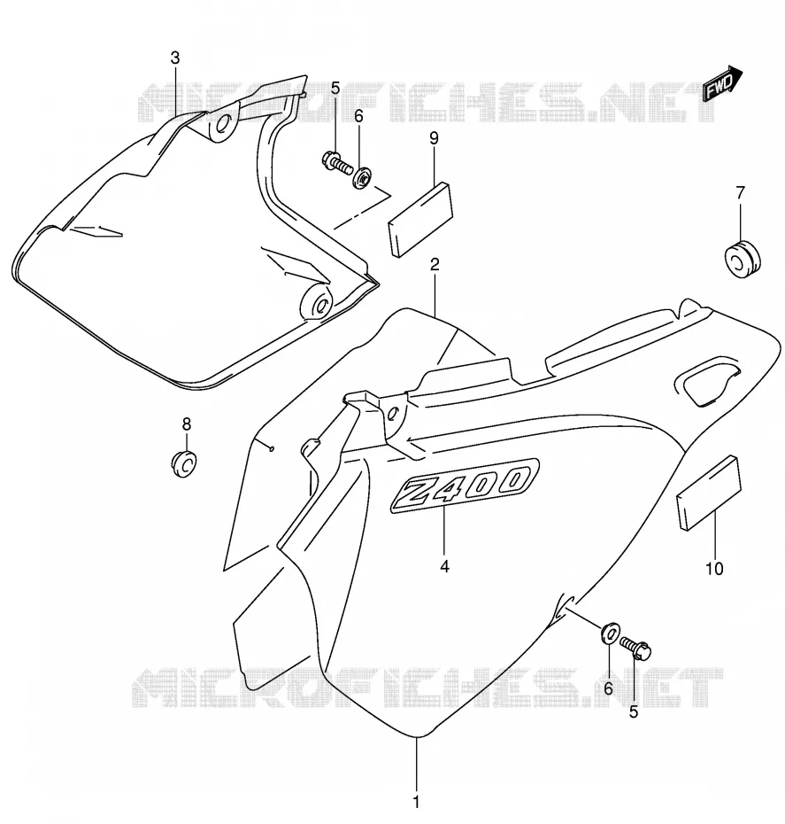 CARENAGES ARRIERE  (MODELE Y) Suzuki MOTO 400 DR-Z 2003  DR-Z400SK3(E3/E28)
