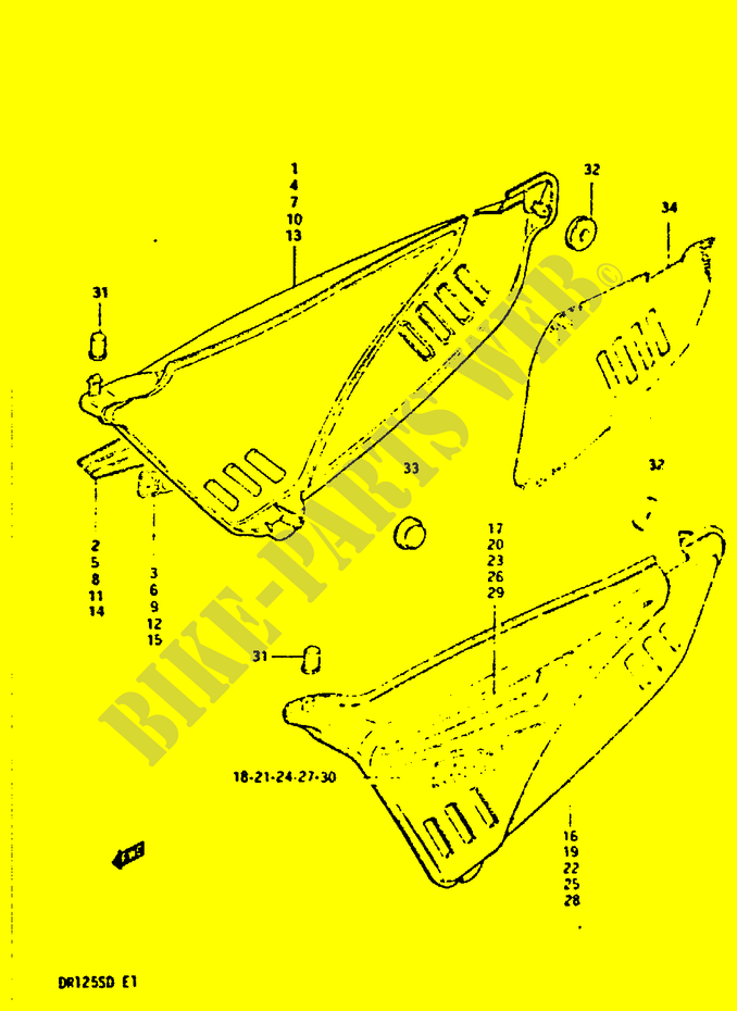 CARENAGES (MODEL D:E2, E4, E15, E17, E18, E21, E25, E26) pour Suzuki DR 125 1982