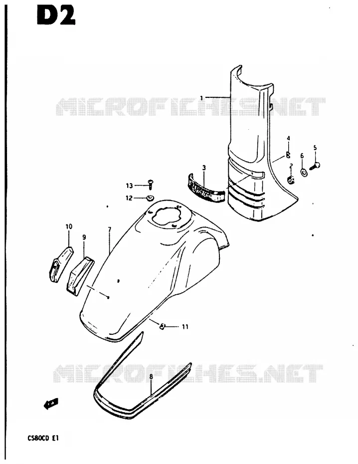 COUVERCLES DE CADRE AVANT - GARDE BOUE Suzuki SCOOTER 80 CS 1983  CS80CD
