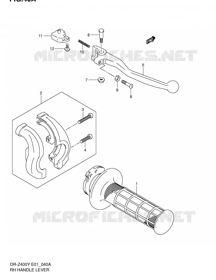 ENSEMBLE LEVIER - POIGNEE DROITE (DR-Z400E E24) Suzuki MOTO 400 DR-Z 2000  DR-Z400EY(E1)