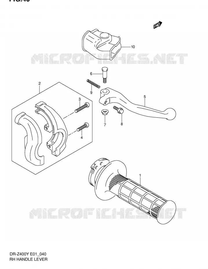 ENSEMBLE LEVIER - POIGNEE DROITE (SANS E24) Suzuki MOTO 400 DR-Z 2002  DR-Z400EK2(E1)