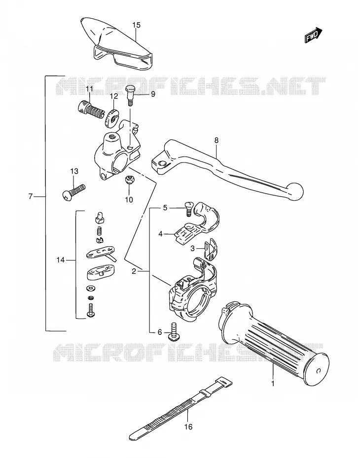 ENSEMBLE LEVIER - POIGNEE DROITE Suzuki MOTO 115 AP 2000  AX115Y(E71)