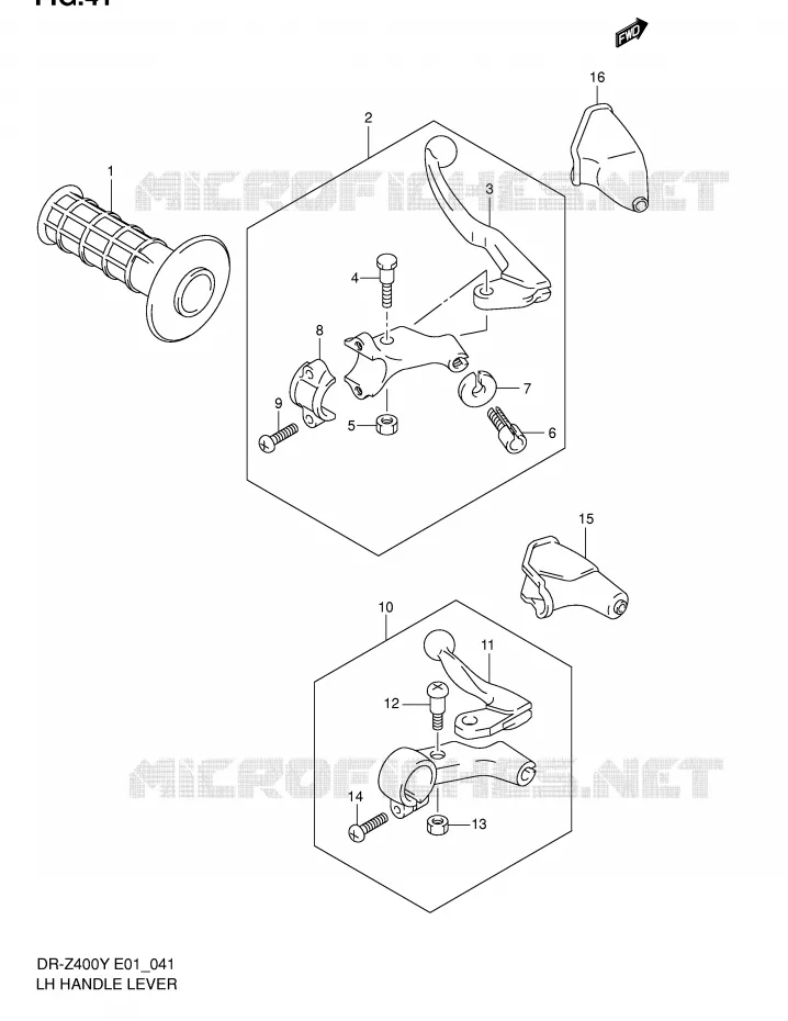 ENSEMBLE LEVIER - POIGNEE GAUCHE (DR-Z400Y/K1/K2/K3/K4 E1) Suzuki MOTO 400 DR-Z 2003  DR-Z400EK3(E1)