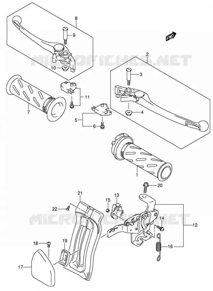 ENSEMBLE LEVIERS - POIGNEES (MODELE K5) Suzuki SCOOTER 650 BURGMAN 2004  AN650K4(E2)
