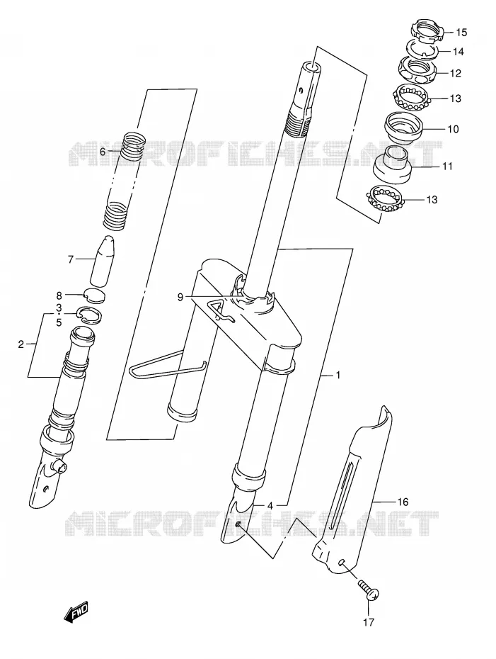 FOURCHE AVANT (MODELE T E1,E2,E21,E24) Suzuki SCOOTER 50 AE 1994  AE50KR(E1)