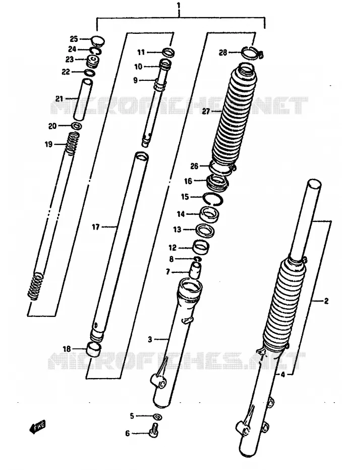 FOURCHE AVANT Suzuki MOTO 125 DR 1987  DR125SH(F/H/J)