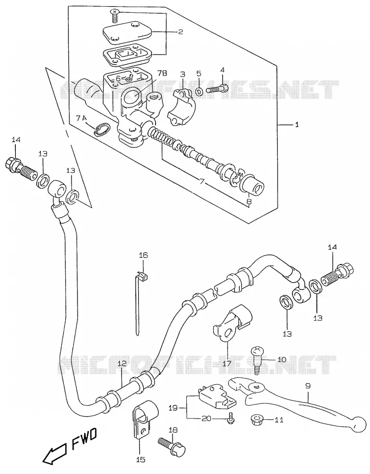 MAITRE CYLINDRE DE FREIN ARRIERE (model AY50W/WR X/Y/K1) Suzuki SCOOTER 50 KATANA 2000  AY50WRY(V/W/X/Y)