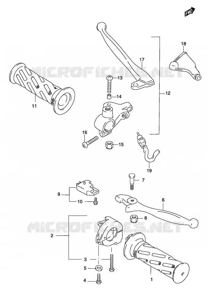 POIGNEE (MODELE AY50) Suzuki SCOOTER 50 KATANA 2003  AY50WSK3(P19)