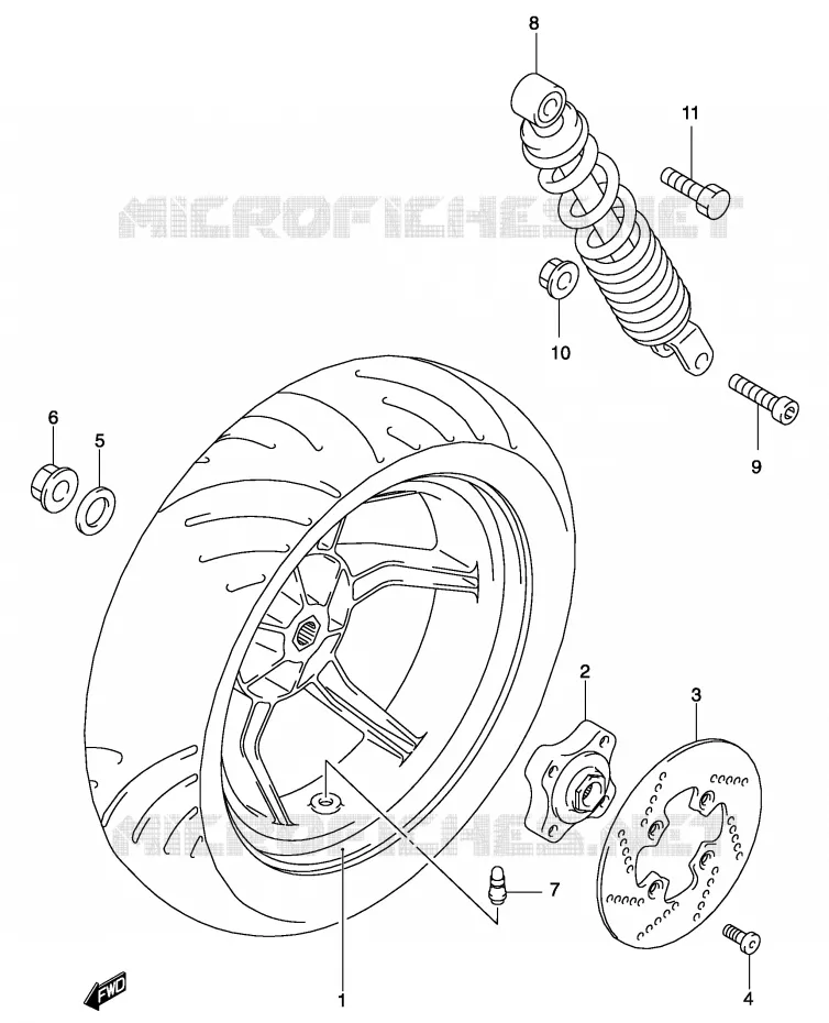 ROUE ARRIERE (MODELE AY50WR K1/K2/AY50W K3) Suzuki SCOOTER 50 KATANA 2001  AY50WRK1(P19)