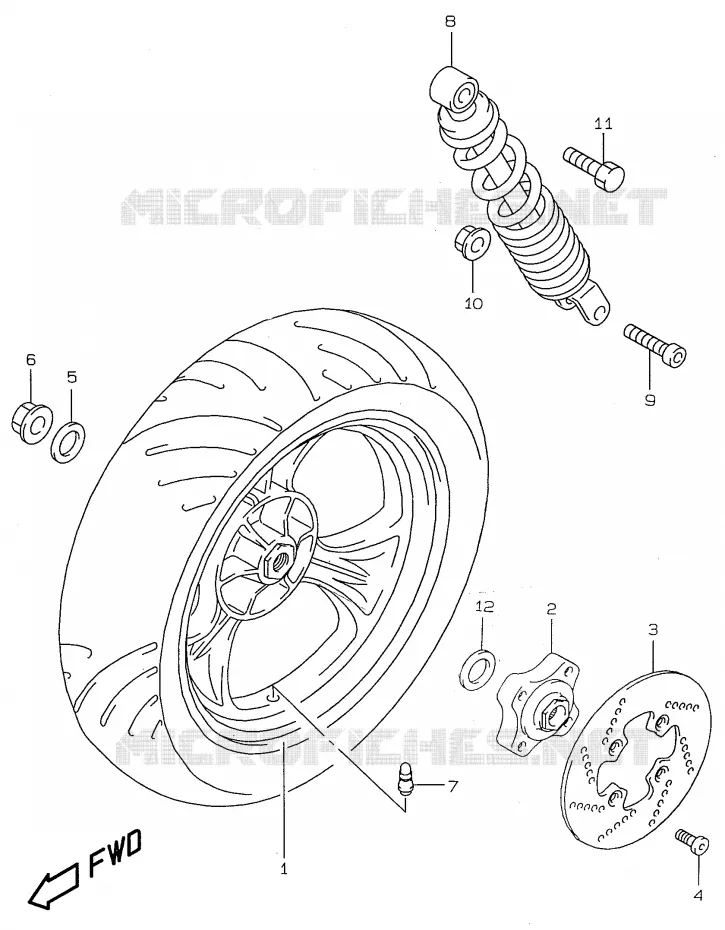 ROUE ARRIERE (model AY50W/WR X) Suzuki SCOOTER 50 KATANA 1999  AY50X(V/W/X/Y)