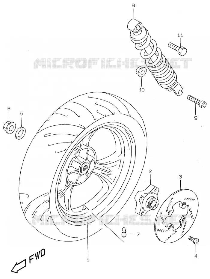 ROUE ARRIERE (model AY50WR K1) Suzuki SCOOTER 50 KATANA 1998  AY50WRW(V/W/X/Y)