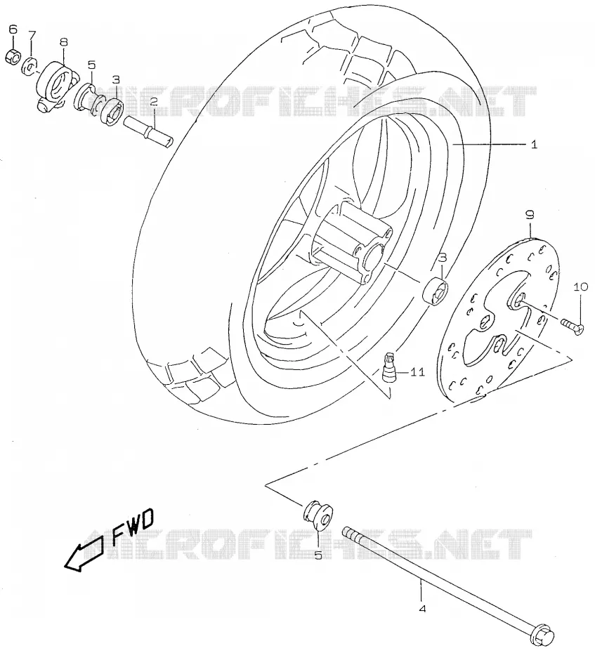ROUE AVANT (model V/W/X) Suzuki SCOOTER 50 KATANA 1999  AY50WRX(V/W/X/Y)