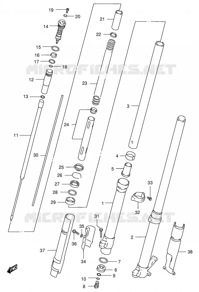 AMORTISSEUR AVANT (MODELE T) Suzuki MOTO 250 RM 2000  RM250Y(E3/E28)