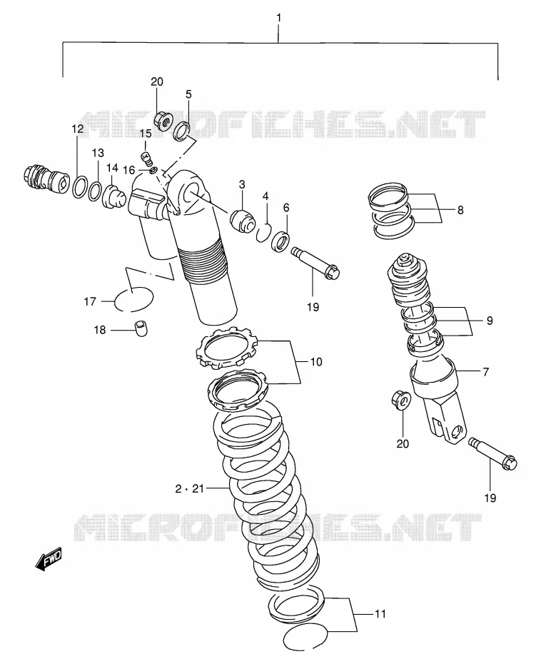 AMORTISSEUR (MODELE T) Suzuki MOTO 250 RM 1997  RM250V(E3/E28)