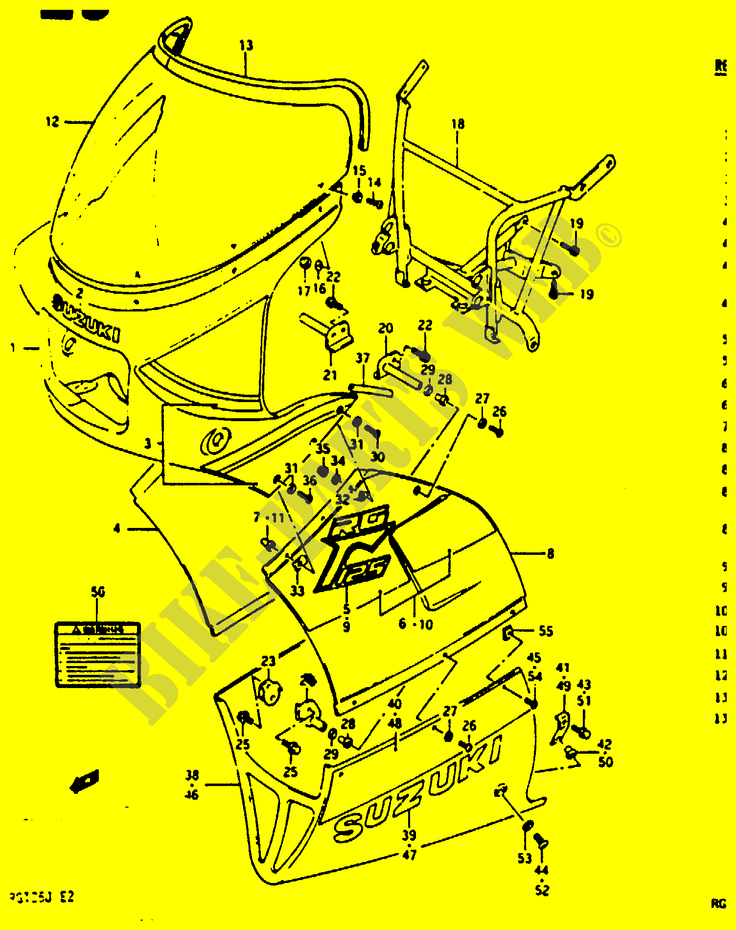 CARENAGE TETE DE FOURCHE (MODELE J 2WB, 3HZ) pour Suzuki RG 125 1986