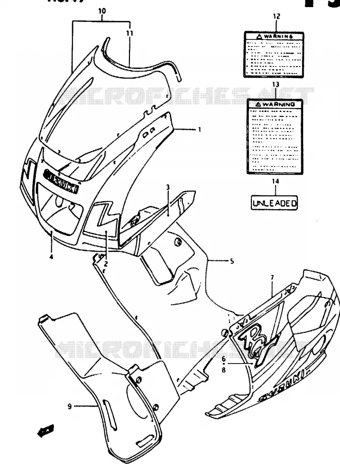 CARENAGES - ETIQUETTES (MODELE N A0Y) Suzuki MOTO 125 RG 1993  RG125FUP(N/P/R)