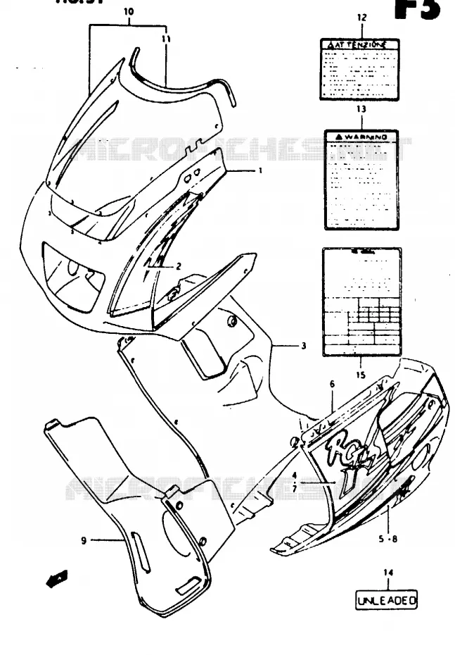CARENAGES - ETIQUETTES (MODELE P ILE) Suzuki MOTO 125 RG 1992  RG125FN(N/P/R)