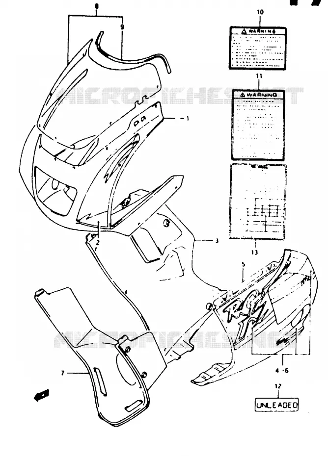 CARENAGES - ETIQUETTES (MODELE R) Suzuki MOTO 125 RG 1993  RG125FP(N/P/R)