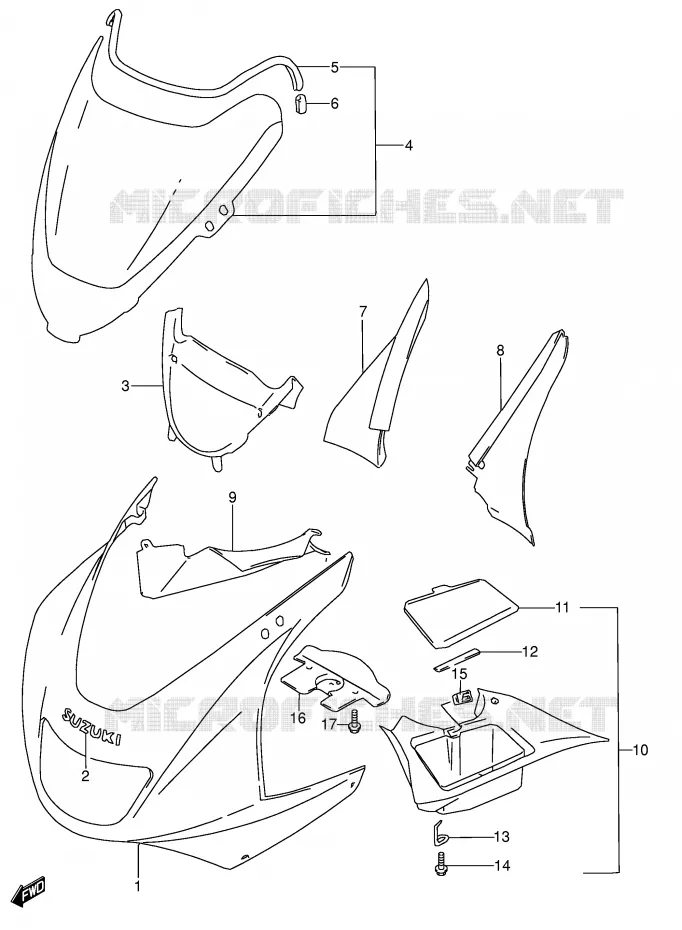 CARENAGES - ETIQUETTES (MODELE V) Suzuki MOTO 600 RF 1995  RF600RS(E2)