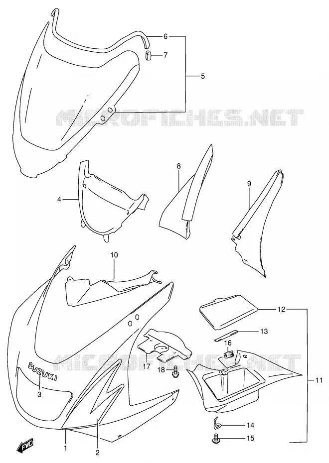 CARENAGES - ETIQUETTES (RF900RW) Suzuki MOTO 900 RF 1996  RF900RT(E2)