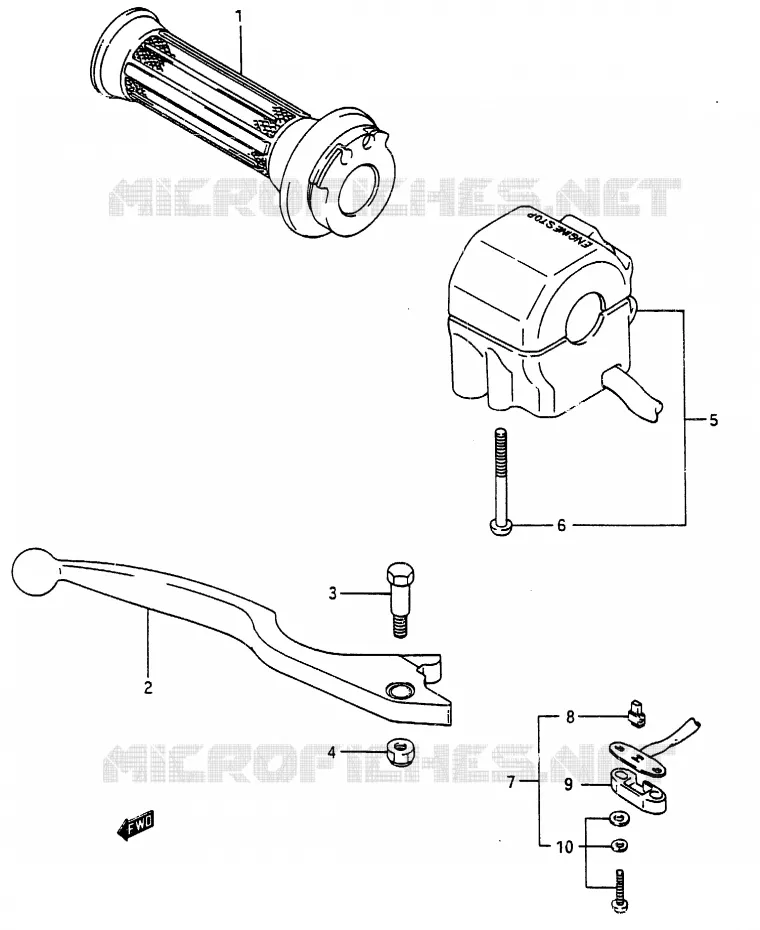 ENSEMBLE LEVIER - COMMODO DROIT (MODELE H) Suzuki MOTO 250 RG 1986  RG250G(G/H)