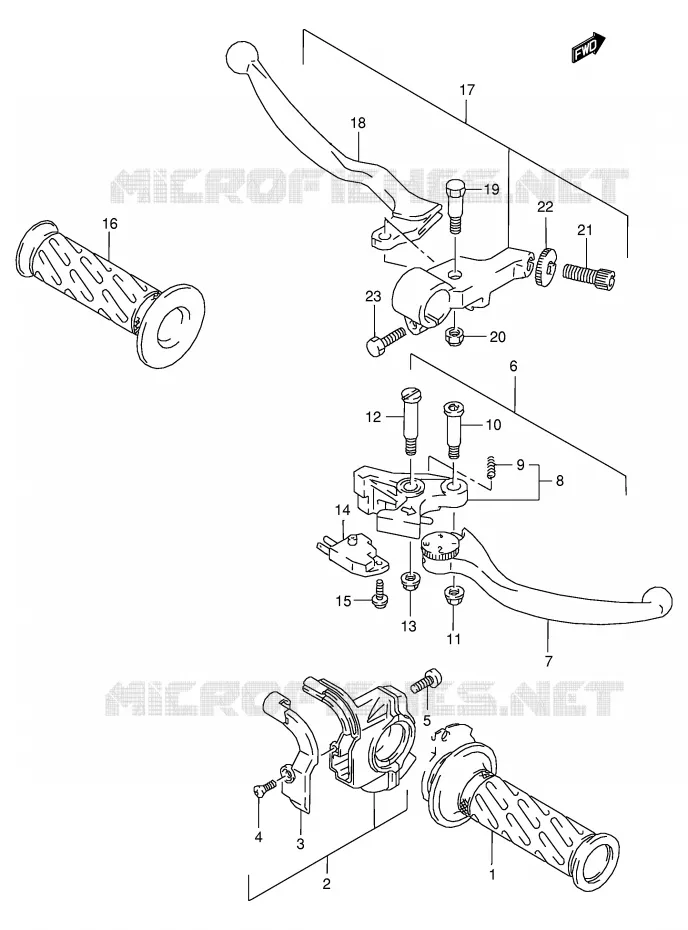 ENSEMBLE LEVIERS - POIGNEES Suzuki MOTO 125 RG 1992  RG125FUN(E18)