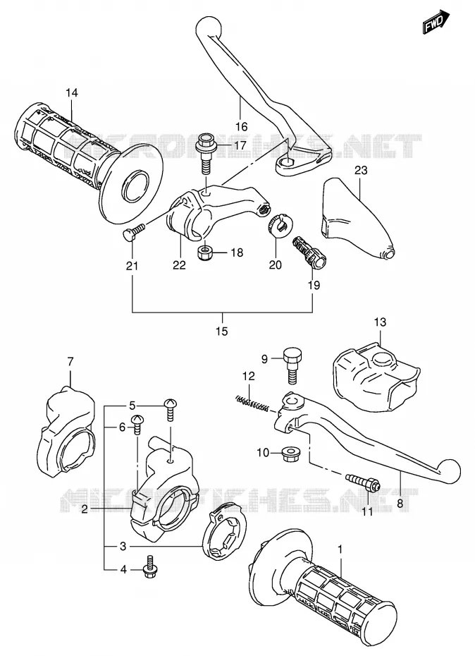 ENSEMBLE LEVIERS - POIGNEES Suzuki MOTO 125 RM 1996  RM125T(E2)
