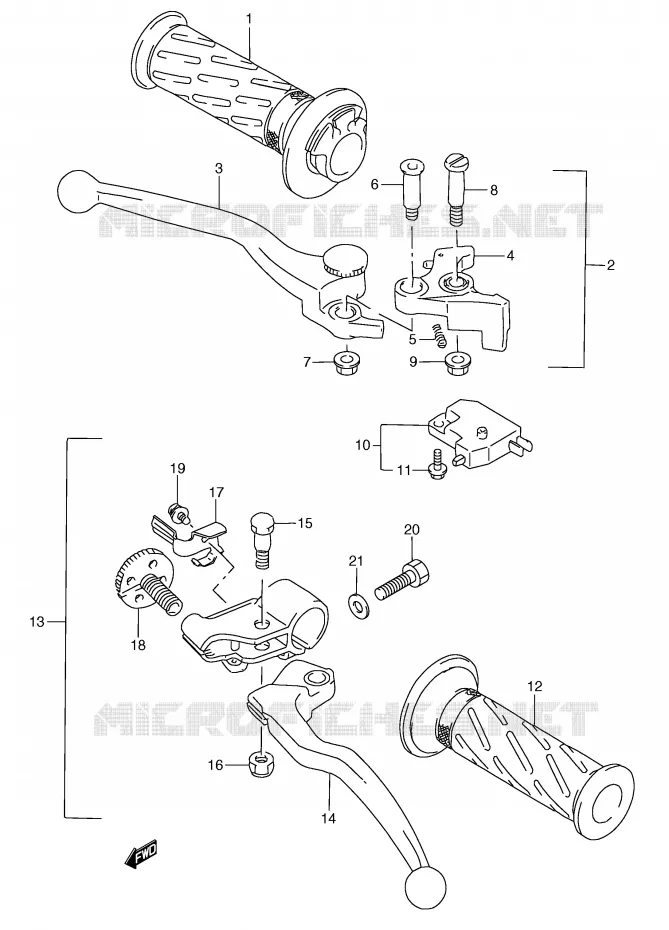 ENSEMBLE LEVIERS - POIGNEES Suzuki MOTO 250 RG 1991  RGV250M(E24)